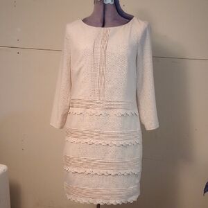 Banana Republic Soft Pink With Black Polka Dots Cream Textured Dress